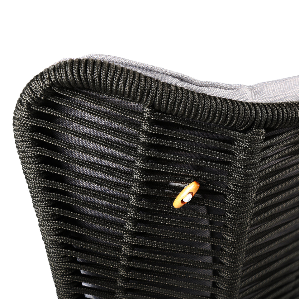 King Indoor Outdoor Lounge Chair in Light Eucalyptus Wood with Truffle Rope and Grey Cushion