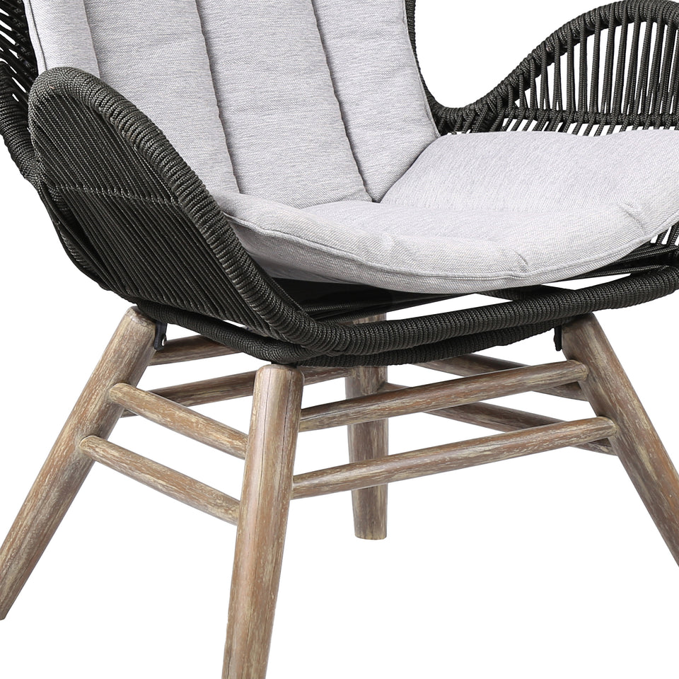 King Indoor Outdoor Lounge Chair in Light Eucalyptus Wood with Truffle Rope and Grey Cushion