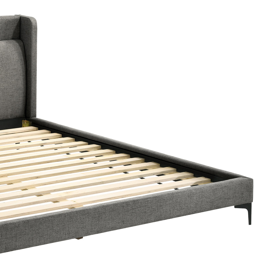 Legend Gray Fabric Eastern King Platform Bed with Black Metal Legs