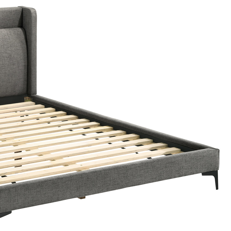 Legend Gray Fabric Queen Platform Bed with Black Metal Legs