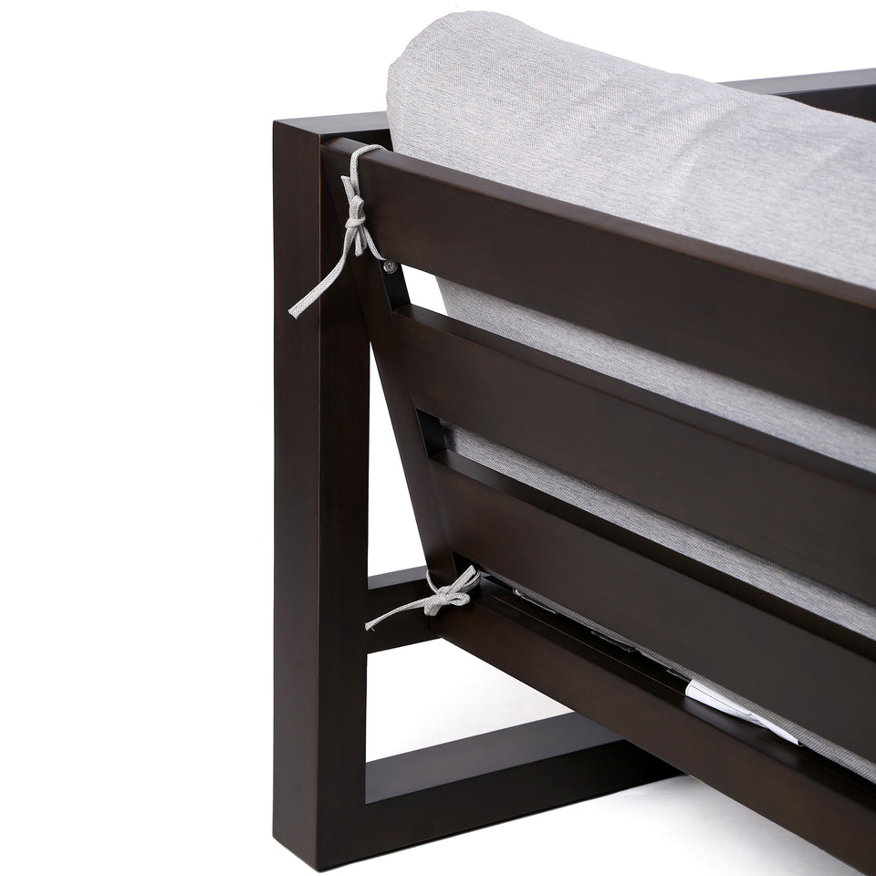 Paradise Outdoor Dark Eucalyptus Wood Lounge Chair with Grey Cushions