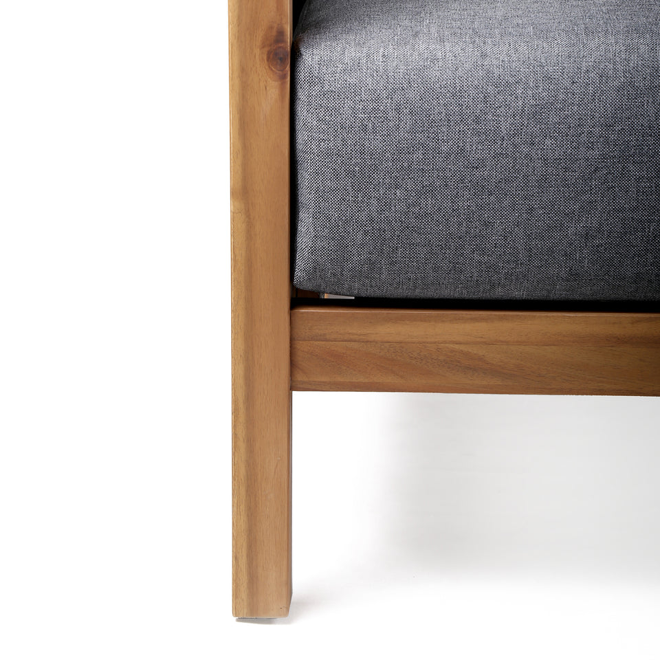 Sienna Outdoor Eucalyptus Lounge Chair in Teak Finish with Grey Cushions
