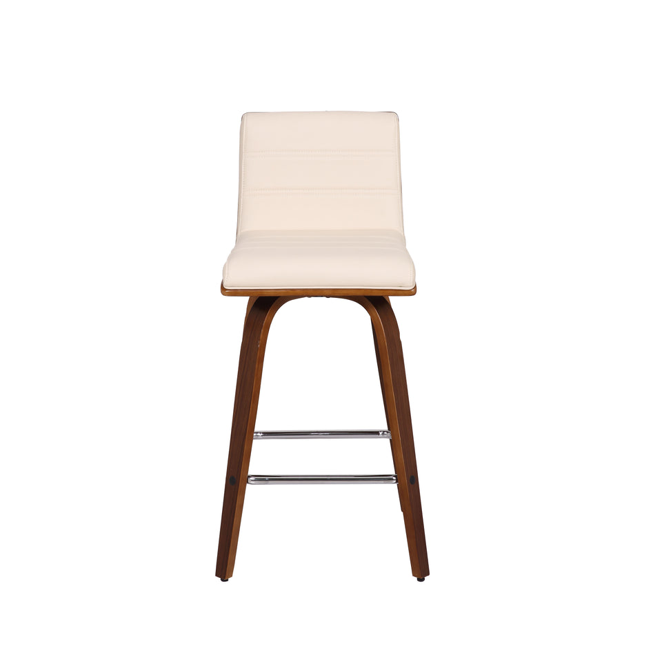 Vienna 26" Counter Height Barstool in Walnut Wood Finish with Cream Faux Leather