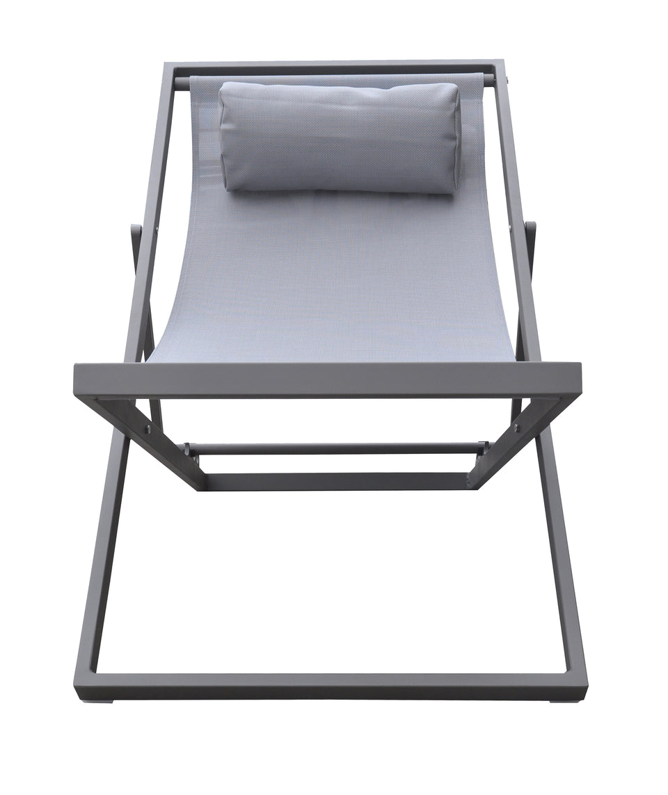 Wave Outdoor Patio Aluminum Deck Chair in Grey Powder Coated Finish with Grey Sling Textilene