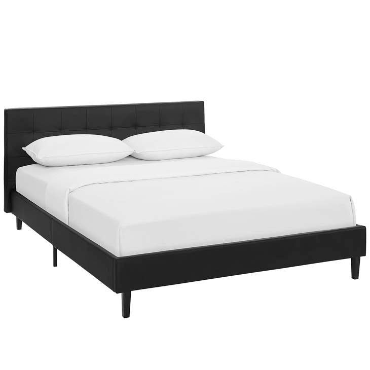 LINNEA FULL FAUX LEATHER BED IN BLACK.