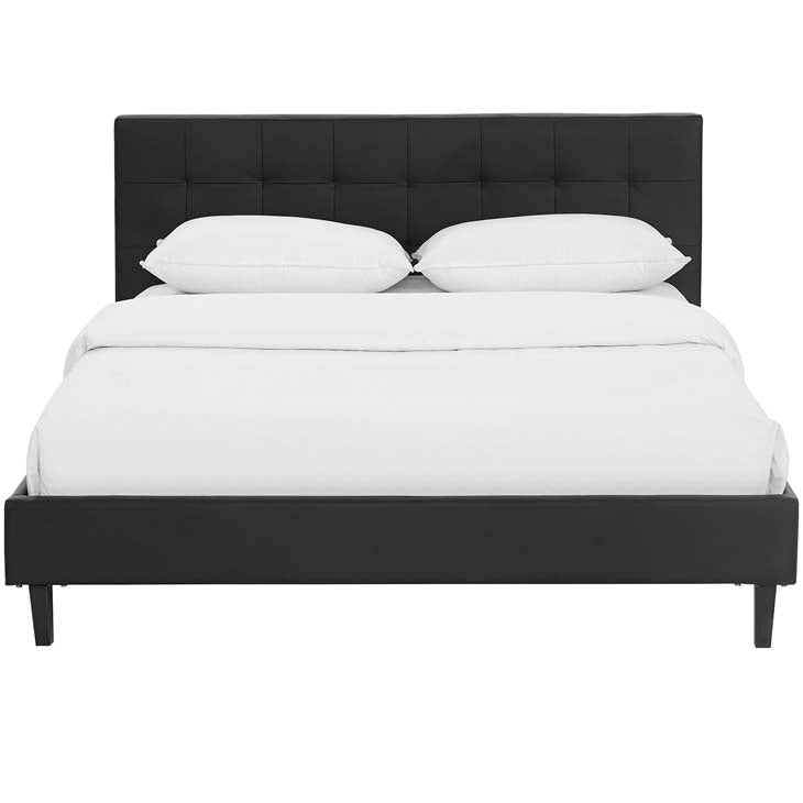 LINNEA FULL FAUX LEATHER BED IN BLACK.