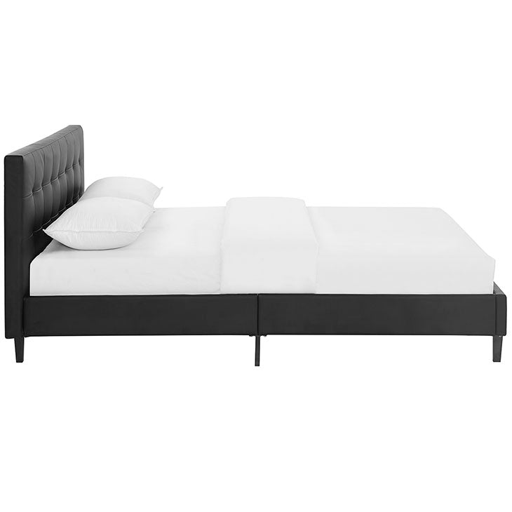 LINNEA QUEEN VINYL BED IN BLACK.