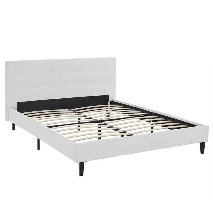 LINNEA QUEEN VINYL BED IN WHITE.