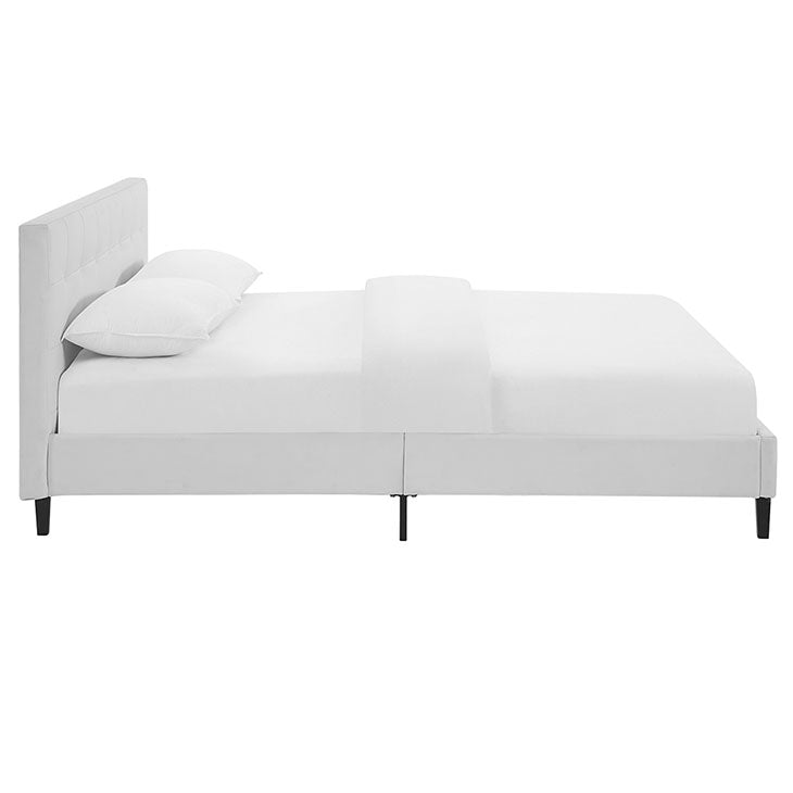 LINNEA QUEEN VINYL BED IN WHITE.