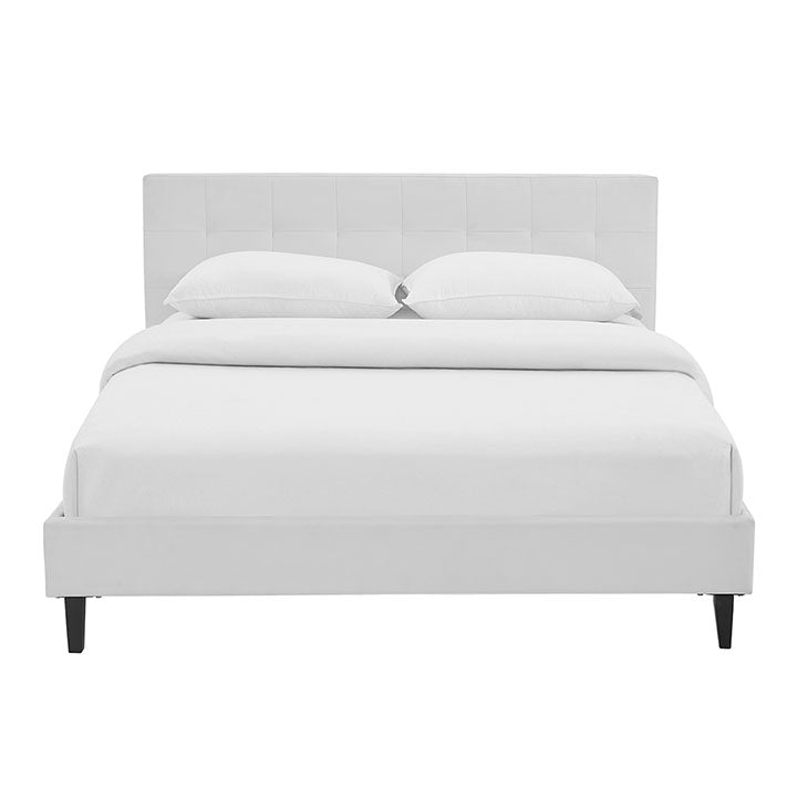 LINNEA QUEEN VINYL BED IN WHITE.