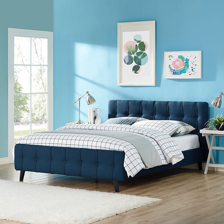 OPHELIA QUEEN FABRIC BED IN AZURE.