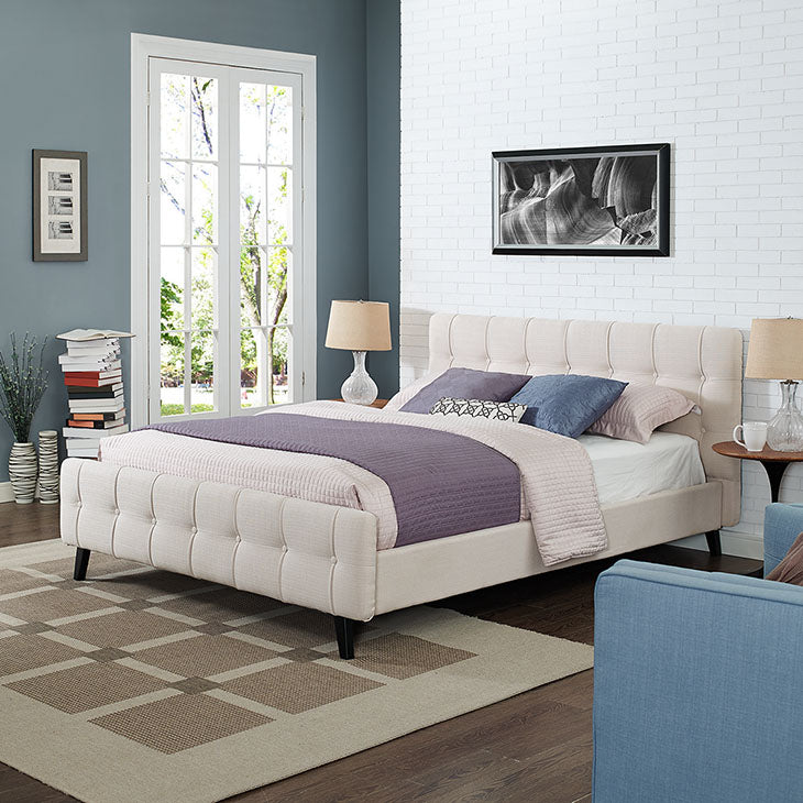 OPHELIA QUEEN FABRIC BED IN BEIGE.