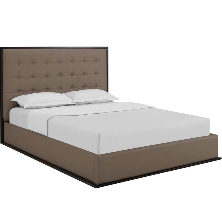 MADELINE QUEEN VINYL BED FRAME IN CAPPUCCINO.