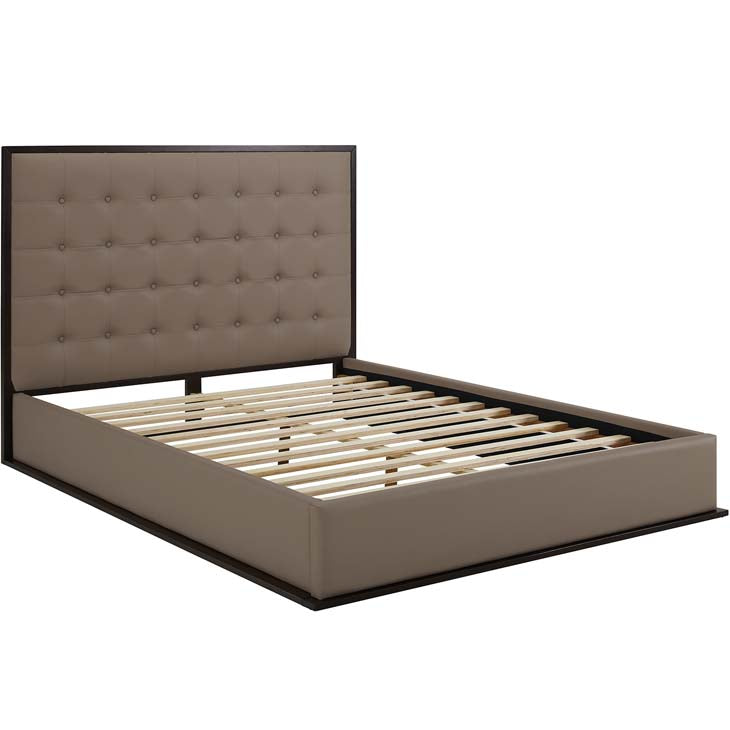 MADELINE QUEEN VINYL BED FRAME IN CAPPUCCINO.