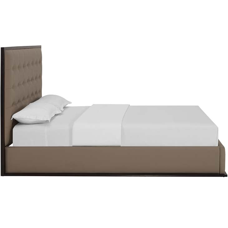 MADELINE QUEEN VINYL BED FRAME IN CAPPUCCINO.