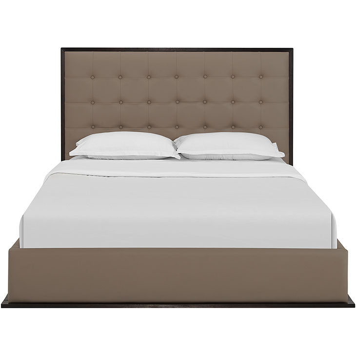MADELINE QUEEN VINYL BED FRAME IN CAPPUCCINO.