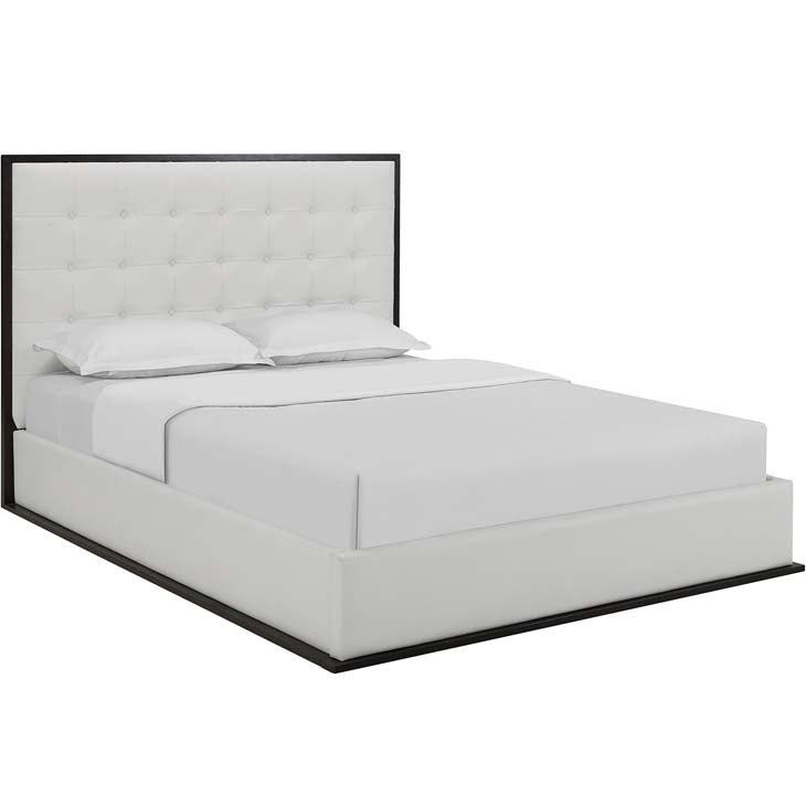 MADELINE QUEEN VINYL BED FRAME IN CAPPUCCINO.