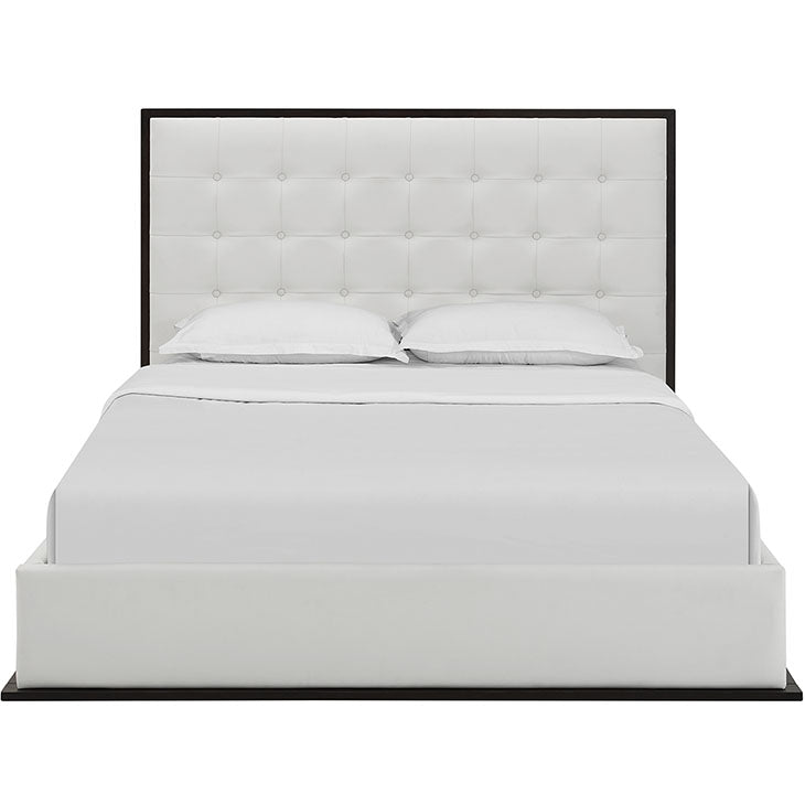 MADELINE QUEEN VINYL BED FRAME IN CAPPUCCINO.