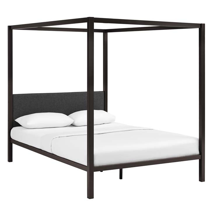 RAINA QUEEN CANOPY BED FRAME IN BROWN GRAY.
