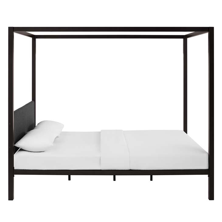RAINA QUEEN CANOPY BED FRAME IN BROWN GRAY.