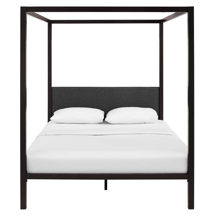RAINA QUEEN CANOPY BED FRAME IN BROWN GRAY.