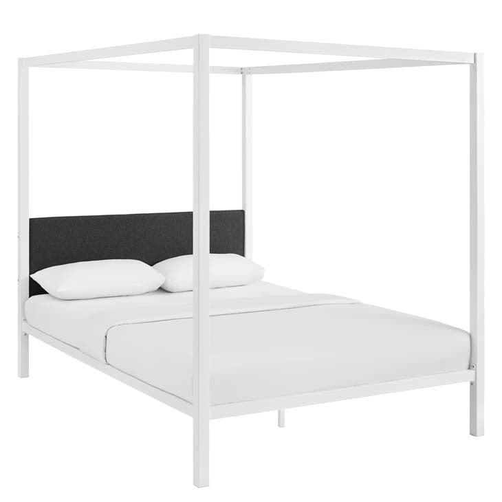 RAINA QUEEN CANOPY BED FRAME IN BROWN GRAY.