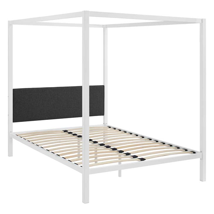 RAINA QUEEN CANOPY BED FRAME IN BROWN GRAY.