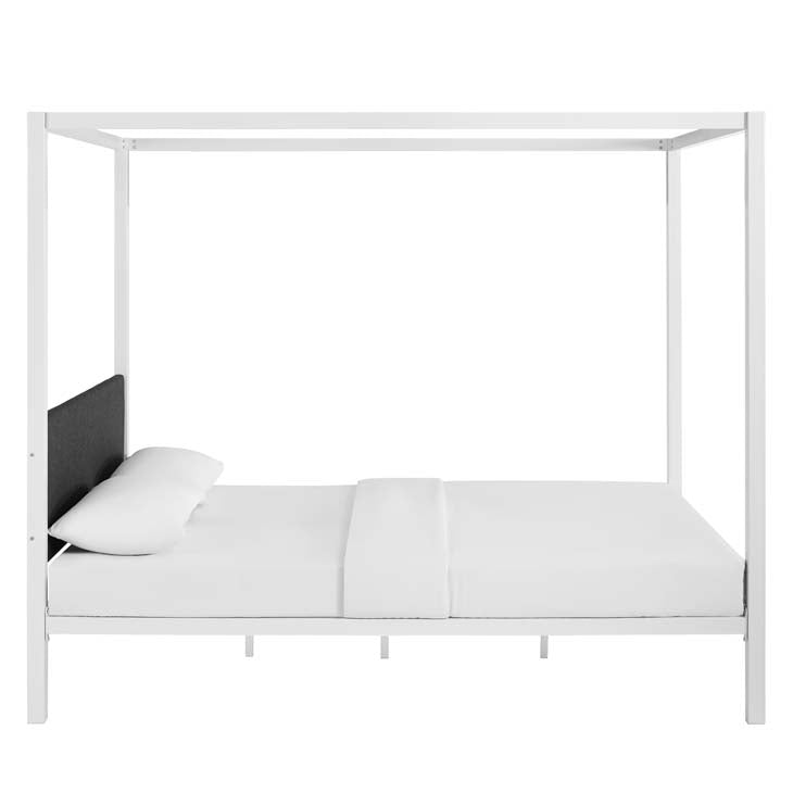 RAINA QUEEN CANOPY BED FRAME IN BROWN GRAY.