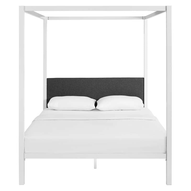 RAINA QUEEN CANOPY BED FRAME IN BROWN GRAY.