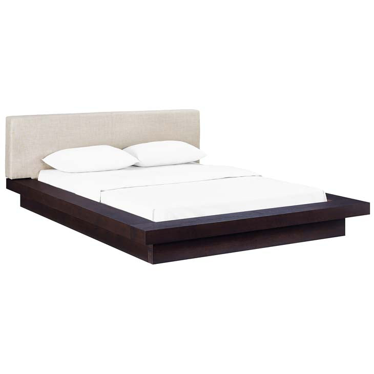 FREJA QUEEN FABRIC PLATFORM BED IN CAPPUCCINO.