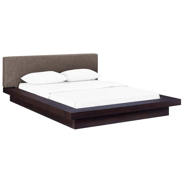 FREJA QUEEN FABRIC PLATFORM BED IN CAPPUCCINO.