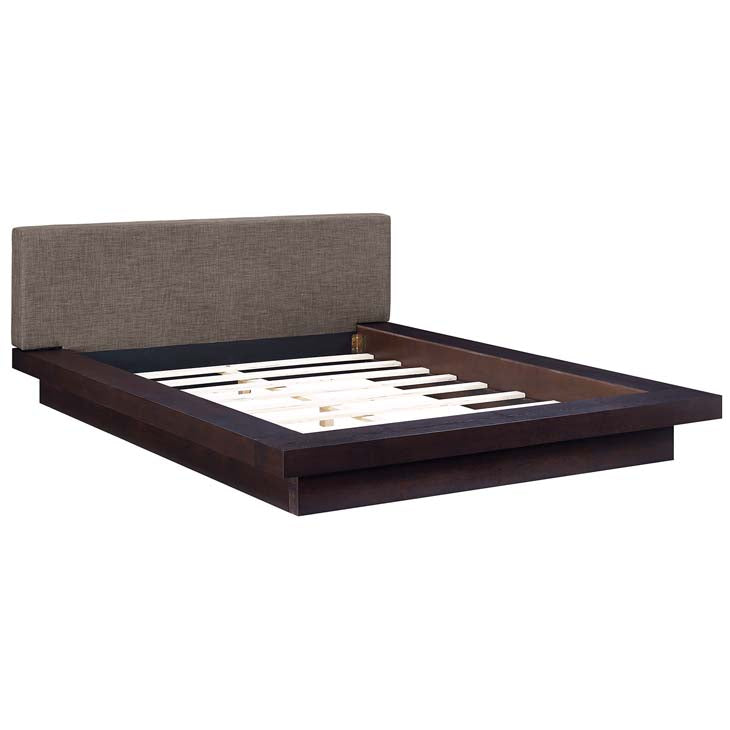FREJA QUEEN FABRIC PLATFORM BED IN CAPPUCCINO.