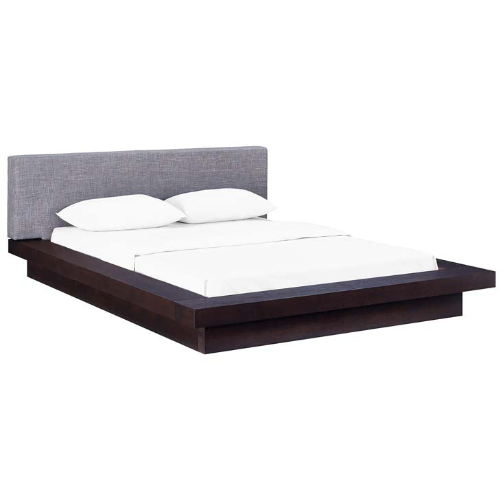 FREJA QUEEN FABRIC PLATFORM BED IN CAPPUCCINO.