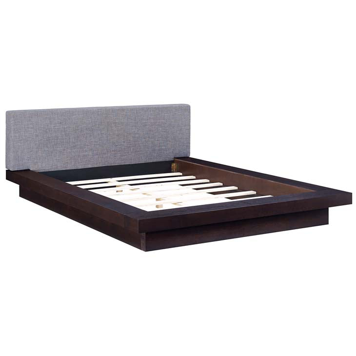 FREJA QUEEN FABRIC PLATFORM BED IN CAPPUCCINO.