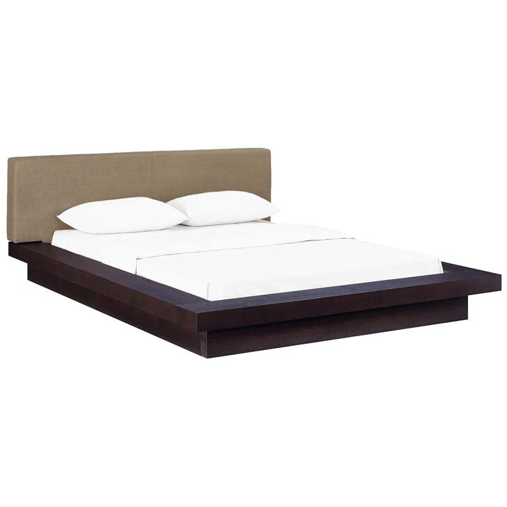 FREJA QUEEN FABRIC PLATFORM BED IN CAPPUCCINO.