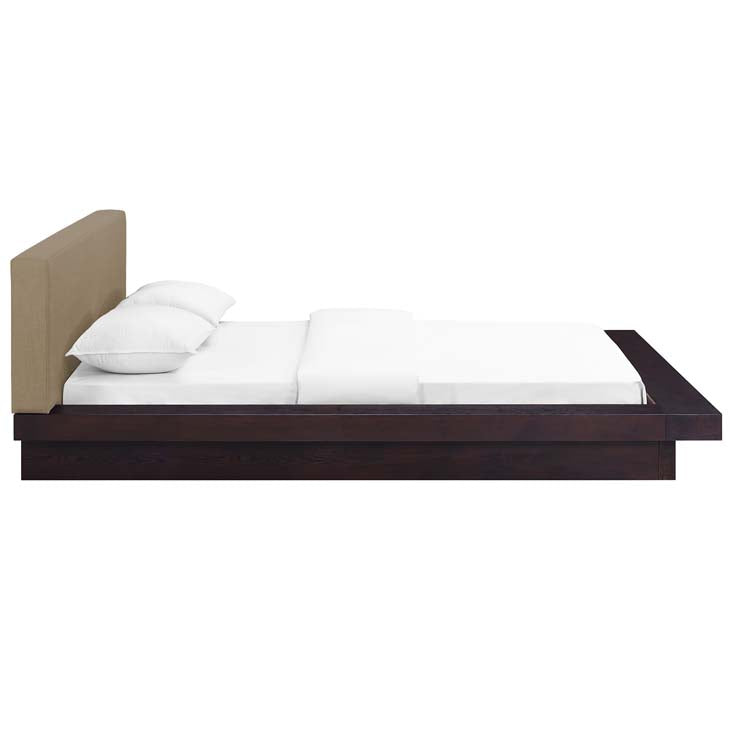 FREJA QUEEN FABRIC PLATFORM BED IN CAPPUCCINO.