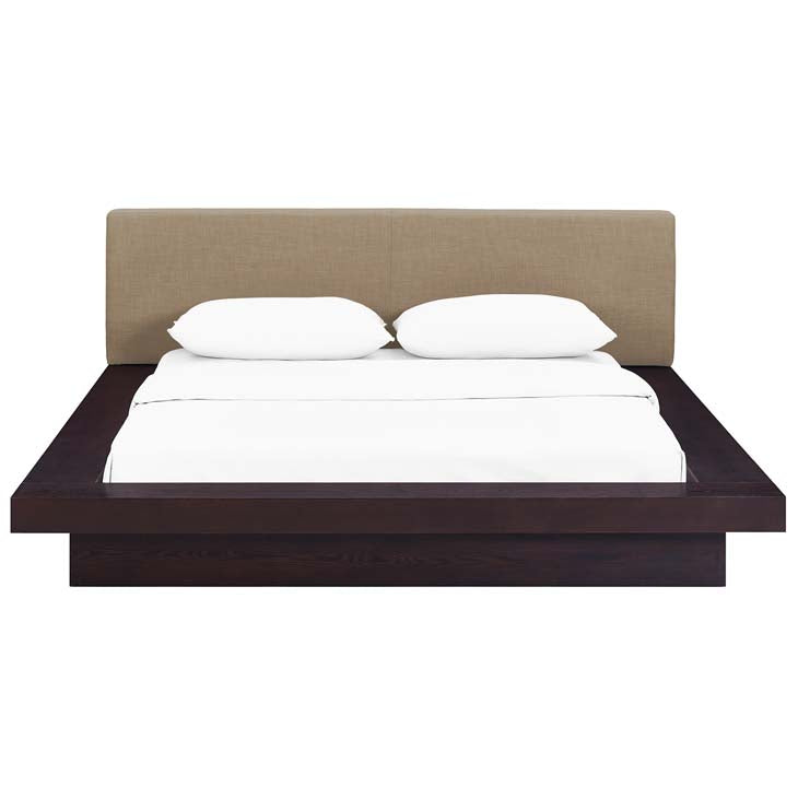 FREJA QUEEN FABRIC PLATFORM BED IN CAPPUCCINO.