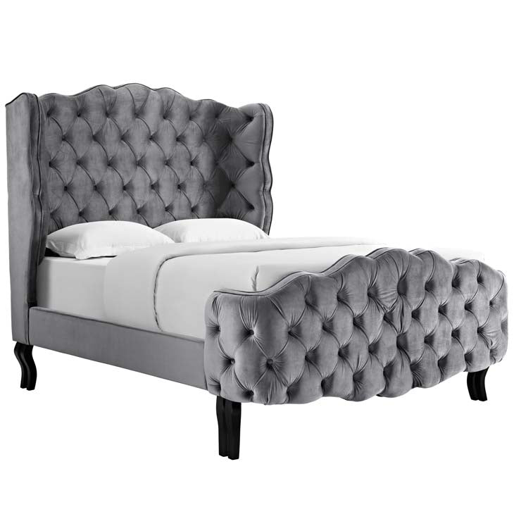 Violette Queen Tufted Wingback Performance Velvet Platform Bed.
