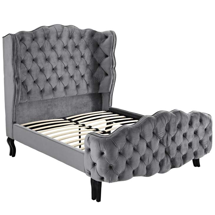 Violette Queen Tufted Wingback Performance Velvet Platform Bed.