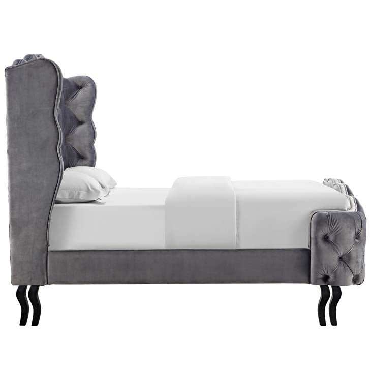 Violette Queen Tufted Wingback Performance Velvet Platform Bed.