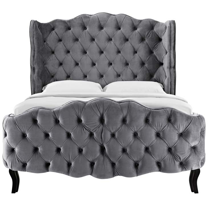 Violette Queen Tufted Wingback Performance Velvet Platform Bed.