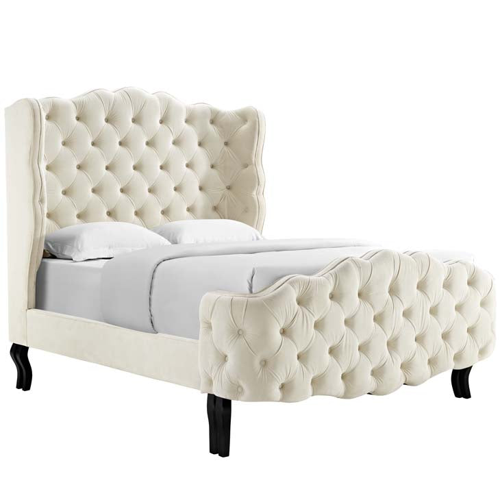 Violette Queen Tufted Wingback Performance Velvet Platform Bed.