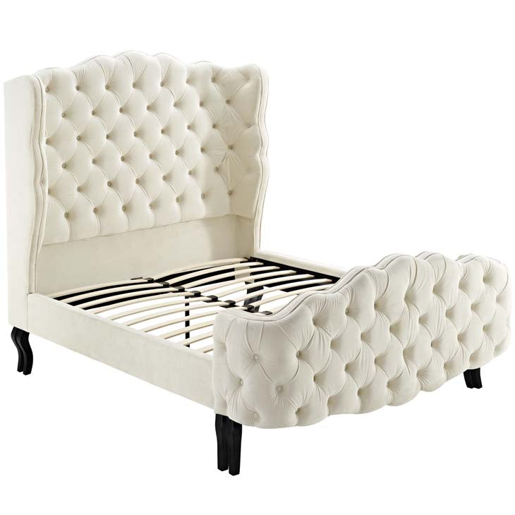 Violette Queen Tufted Wingback Performance Velvet Platform Bed.