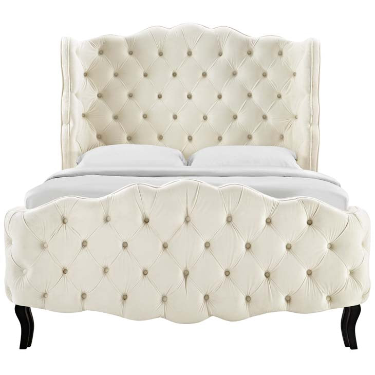 Violette Queen Tufted Wingback Performance Velvet Platform Bed.