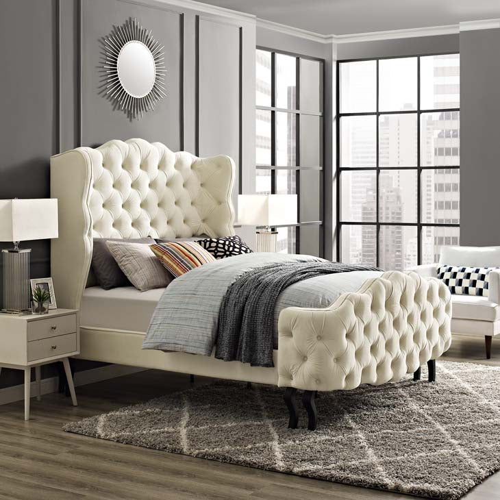 Violette Queen Tufted Wingback Performance Velvet Platform Bed.
