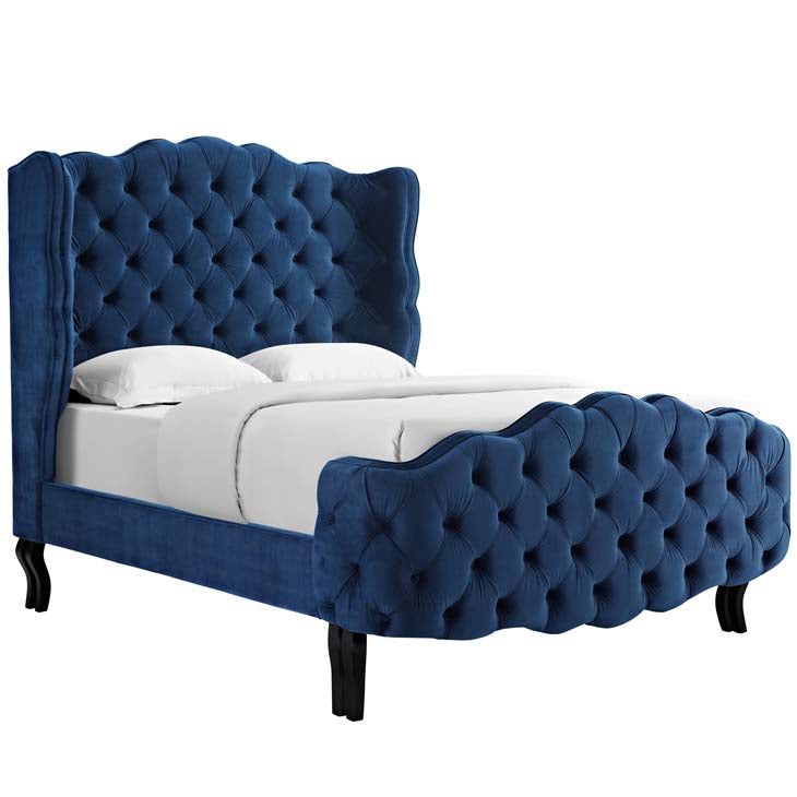 Violette Queen Tufted Wingback Performance Velvet Platform Bed.