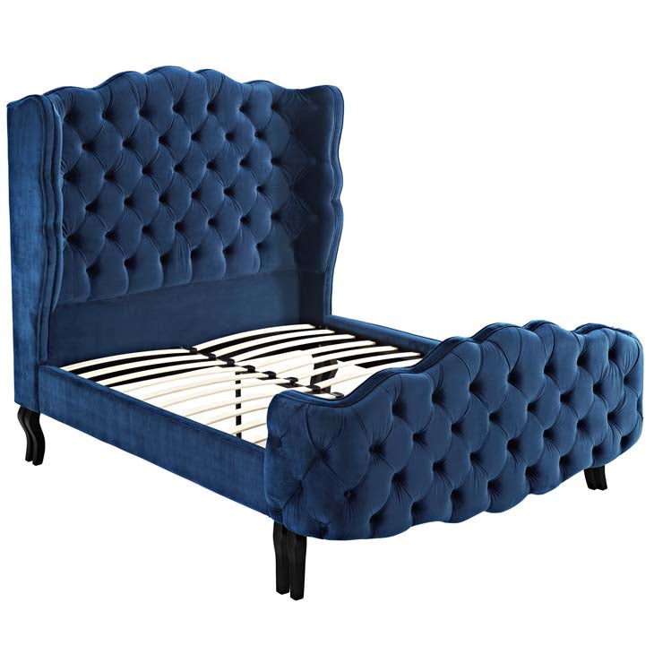 Violette Queen Tufted Wingback Performance Velvet Platform Bed.