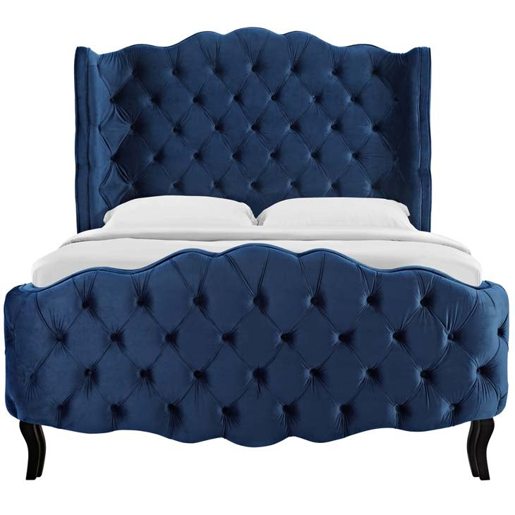Violette Queen Tufted Wingback Performance Velvet Platform Bed.