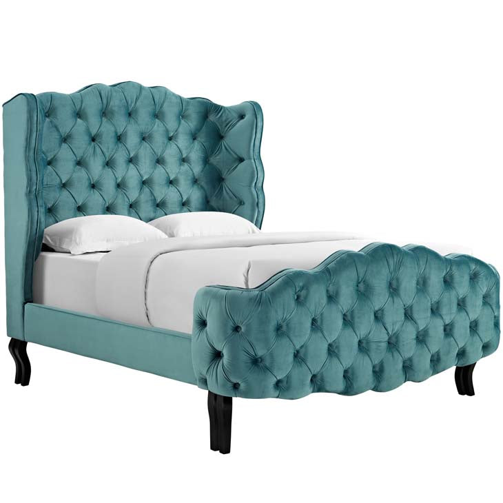 Violette Queen Tufted Wingback Performance Velvet Platform Bed.