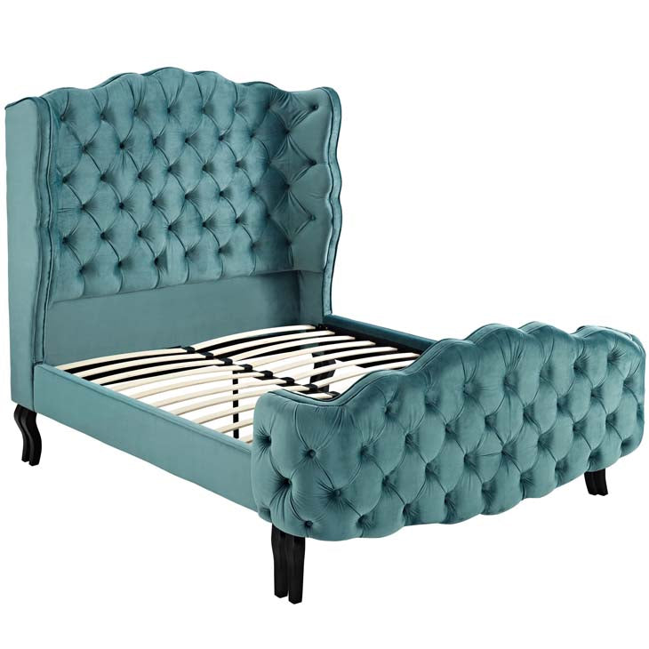 Violette Queen Tufted Wingback Performance Velvet Platform Bed.